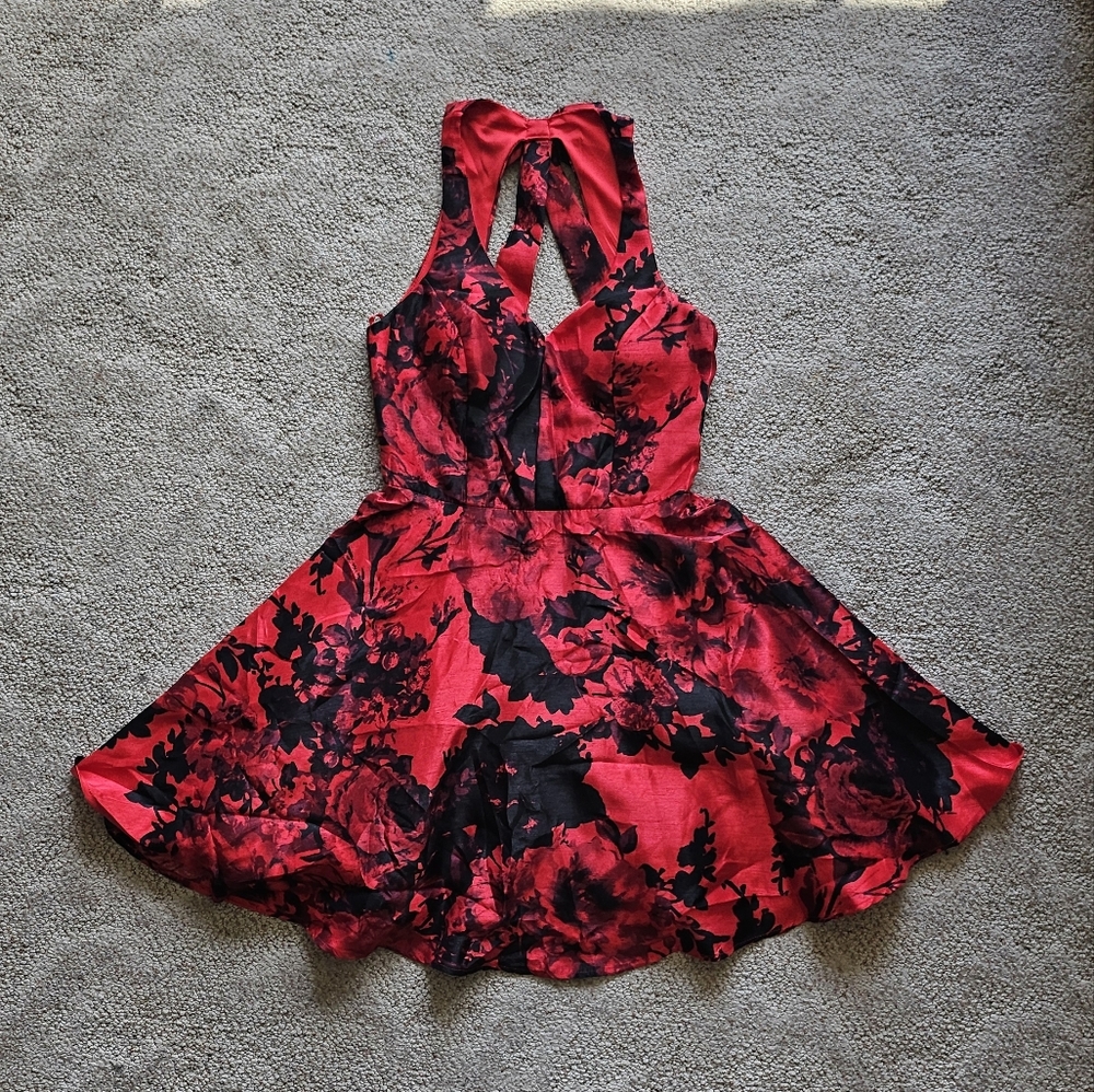 City Studio Red and Black Floral Mini Dress